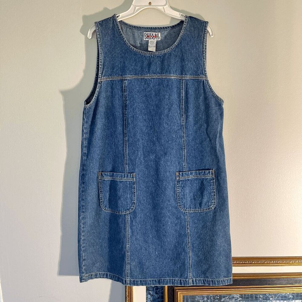 VTG 90s Bill Blass Denim Jumper Dress Pinafore Minimalist Shift L